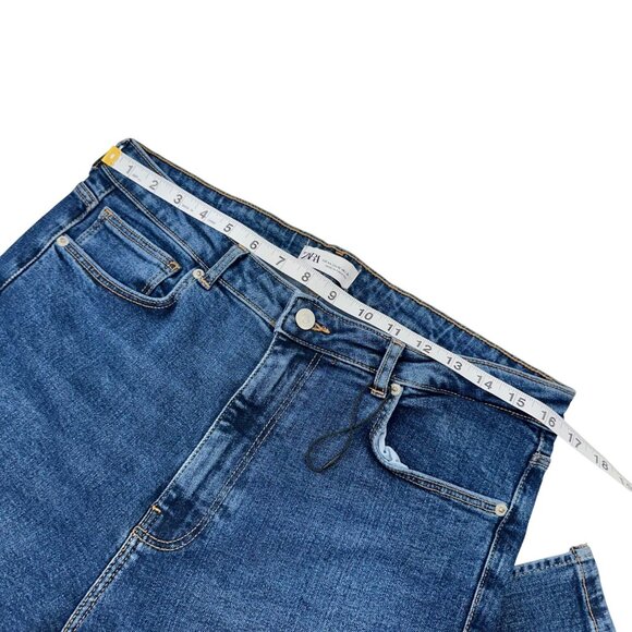 Zara Womens Hi-Rise Straight Leg Blue Denim Jeans Size USA 12 Side Ankle Split - Picture 4 of 13